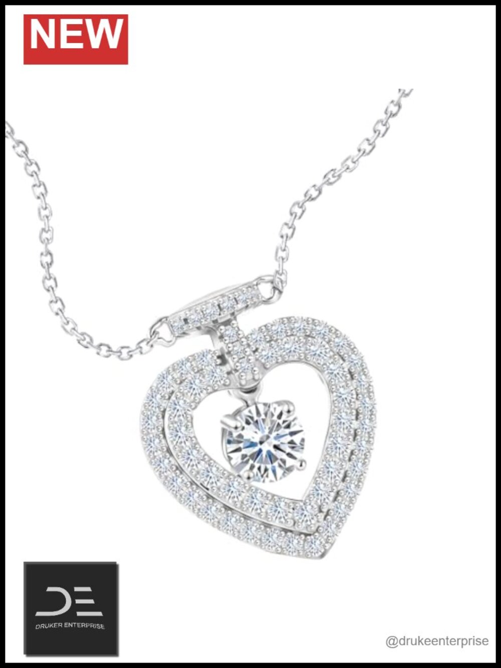 Moissanite Heart Perfume Bottle Pendant 18K Gold Plated Sterling Silver Necklace